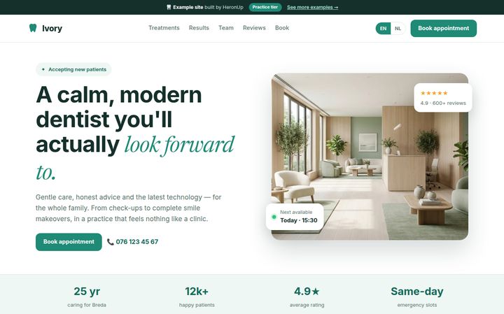 Voorbeeldsite Ivory Dental — tandarts & ortho