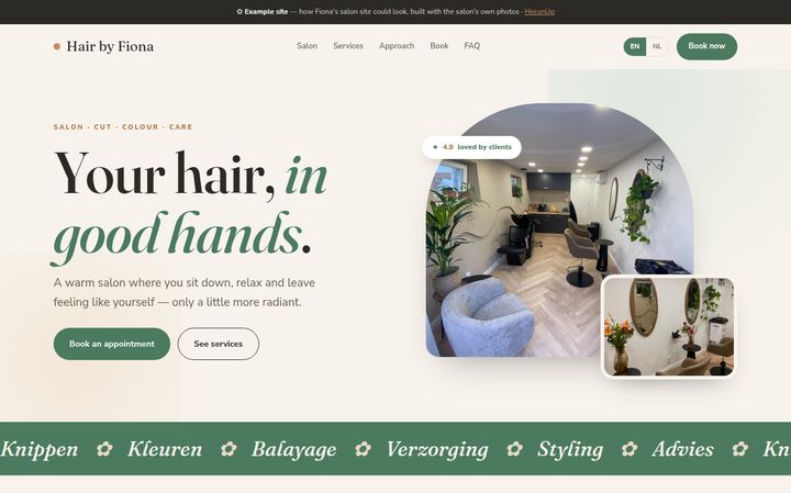 Voorbeeldsite Hair by Fiona — Praktijk-niveau kapsalon