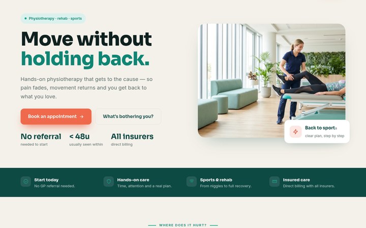 Kinetik — fysiotherapiepraktijk met interactieve klachten-kiezer