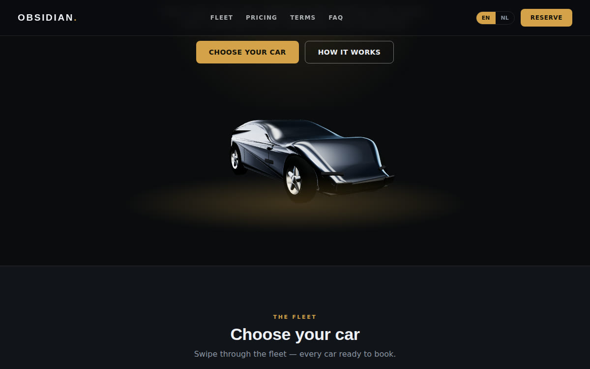 OBSIDIAN — sportwagenverhuur met draaibare 3D-auto's